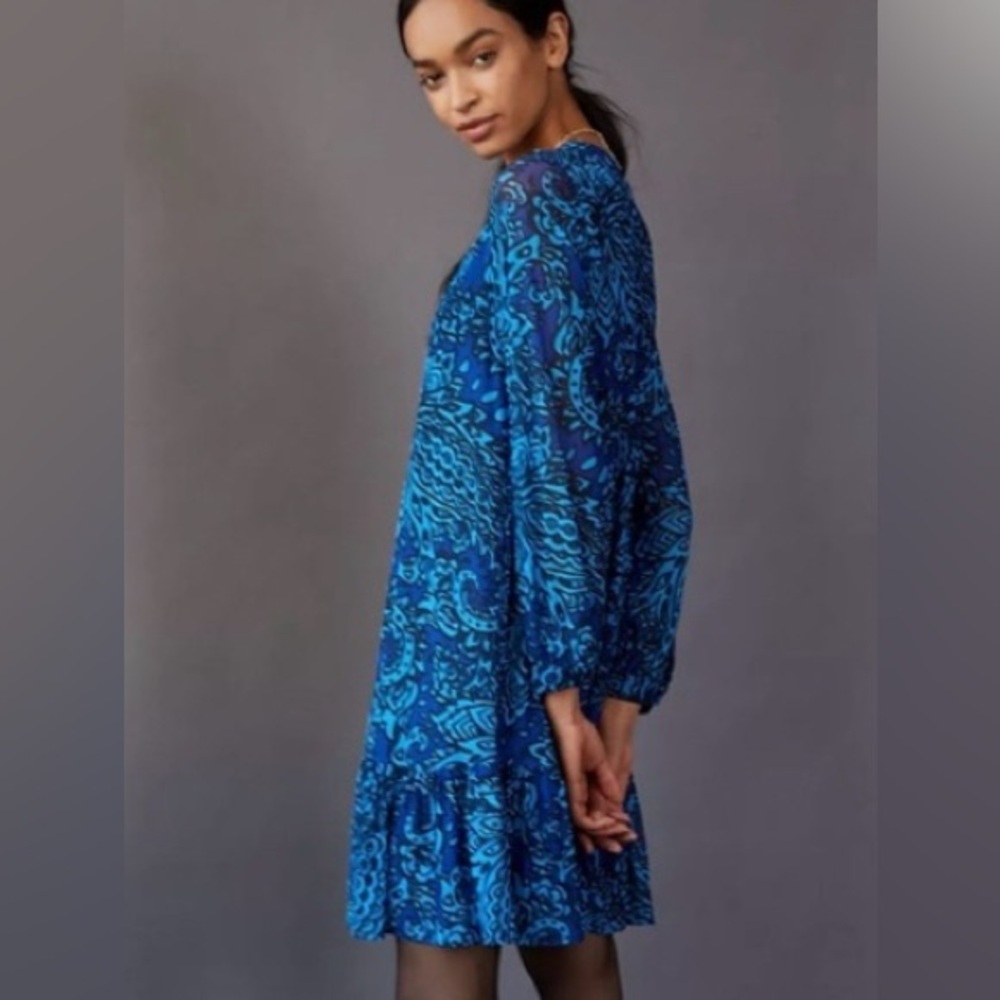 Eva Franco Anthropologie LAST CHANCE Ocean Blue Print Alfansa Dress NWT S
